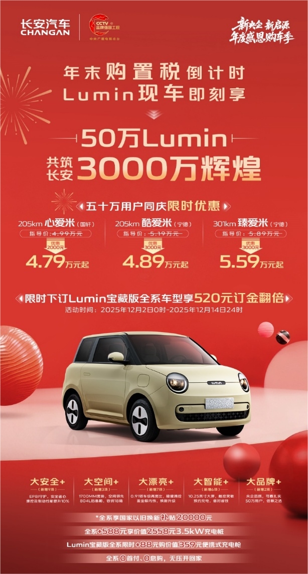 家庭第二辆车长安Lumin,50万信赖献礼长安3000万 家庭第二辆车长安Lumin,50万信赖献礼长安3000万