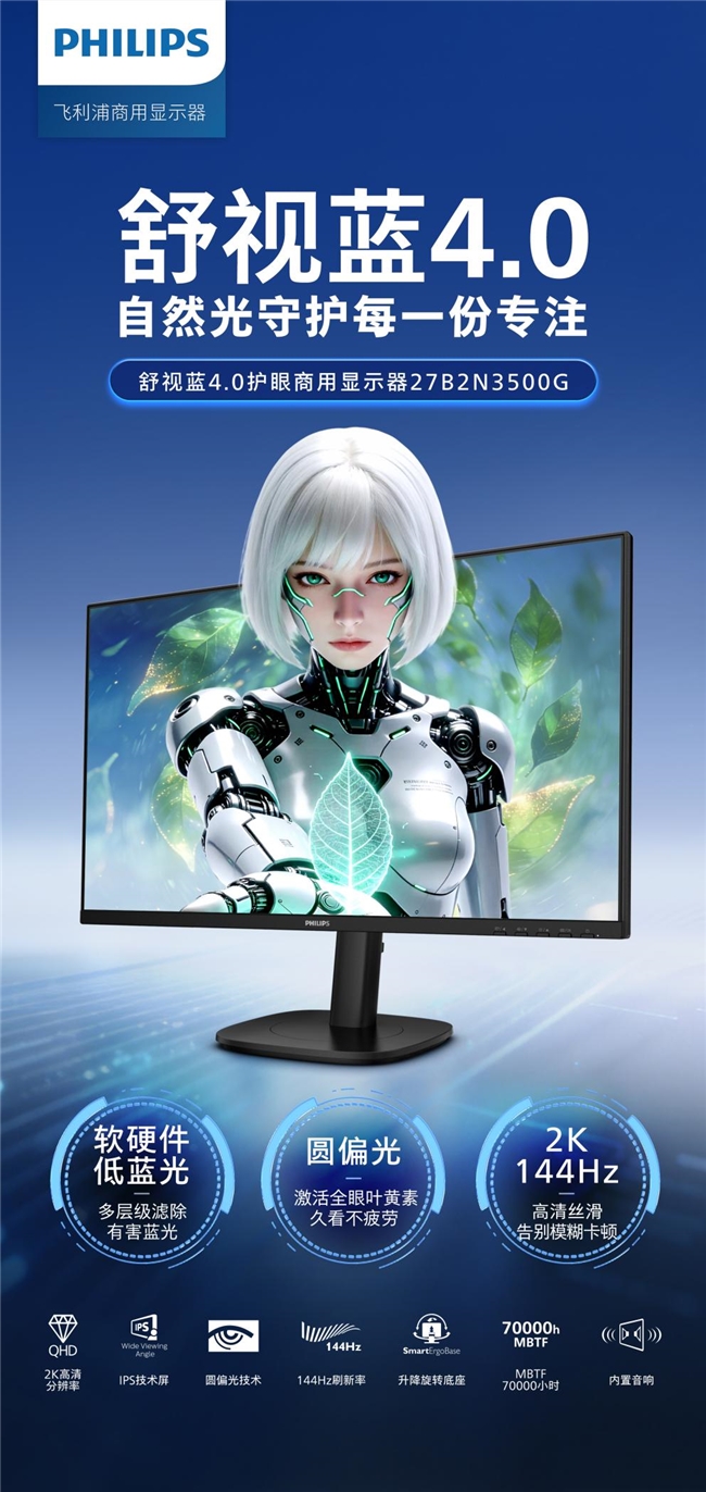 飞利浦舒视蓝4.0护眼商用显示器27B2N3500G、24B2N2200G新品上市