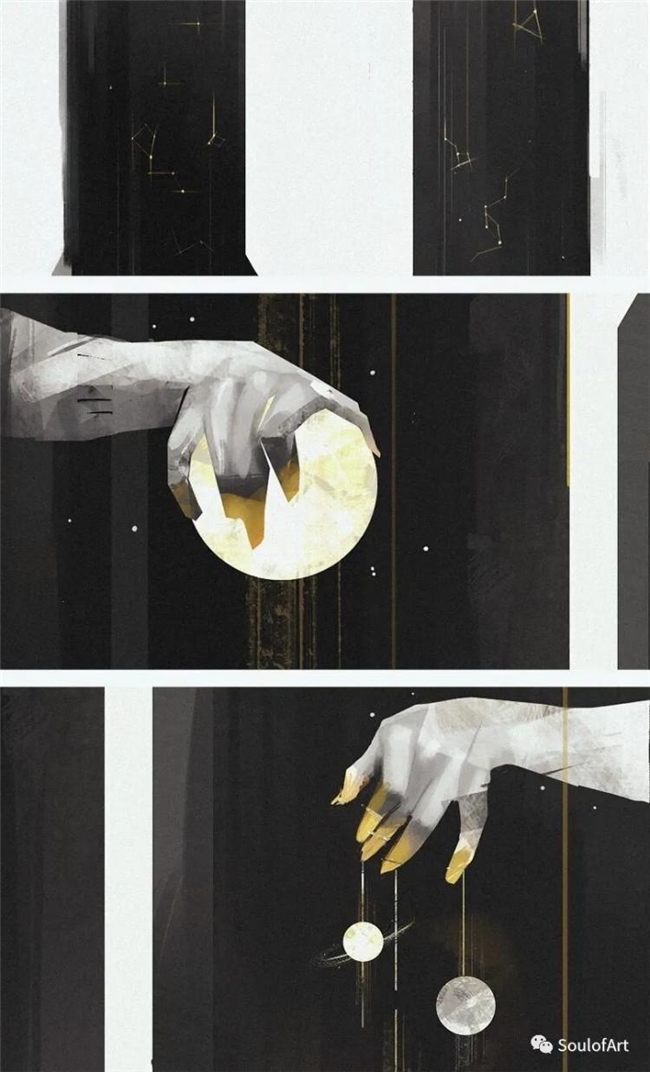 平面几何 + 油画笔触，拆解波兰画师黑金神秘风创作逻辑