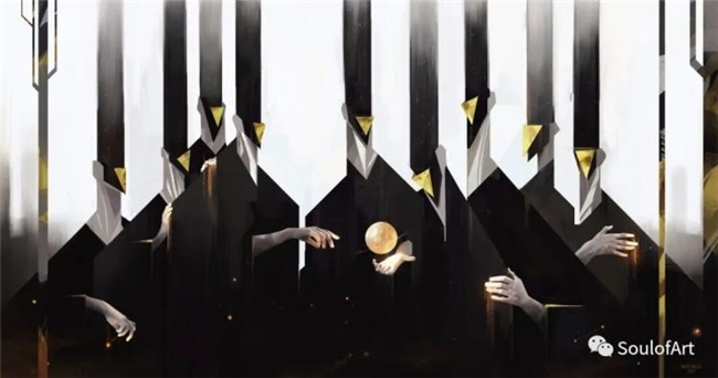平面几何 + 油画笔触，拆解波兰画师黑金神秘风创作逻辑