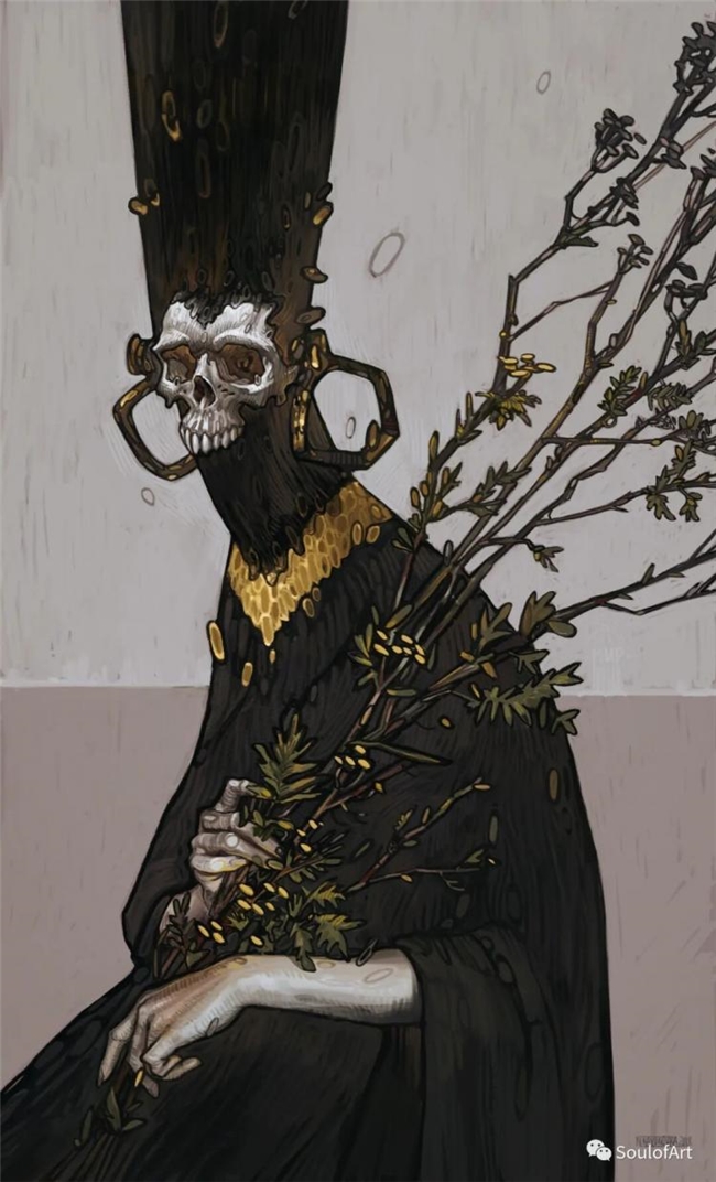 平面几何 + 油画笔触，拆解波兰画师黑金神秘风创作逻辑